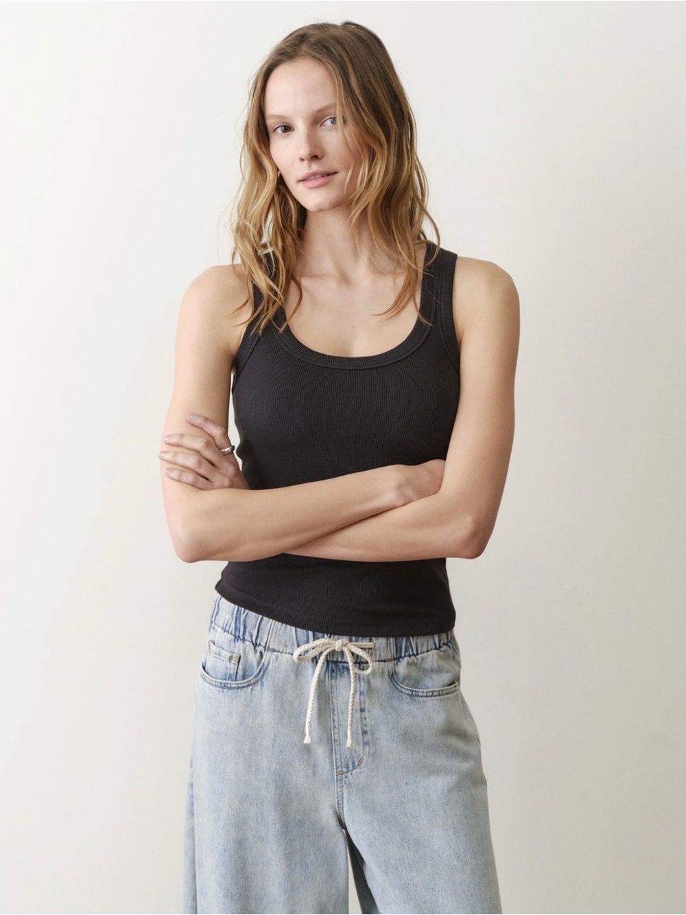 Marine Layer Lexi Faded Black Ribbed Tank - Scoop Neck